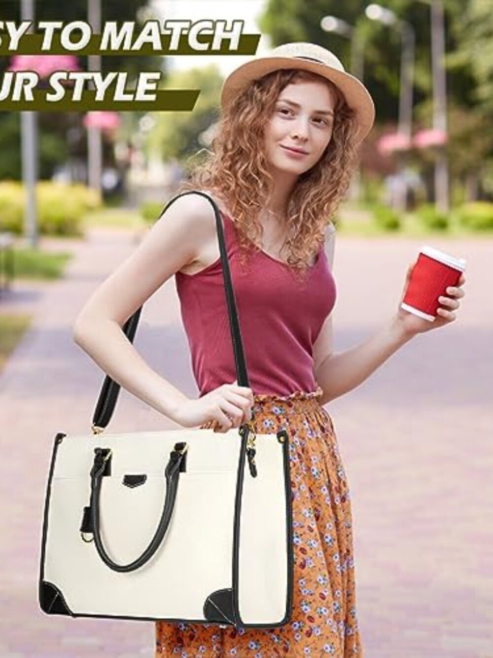 🆕 Laptop Bag for Women 15.6 inch Laptop Tote Bag Waterproof Canvas Work Bag - Picture 3 of 7